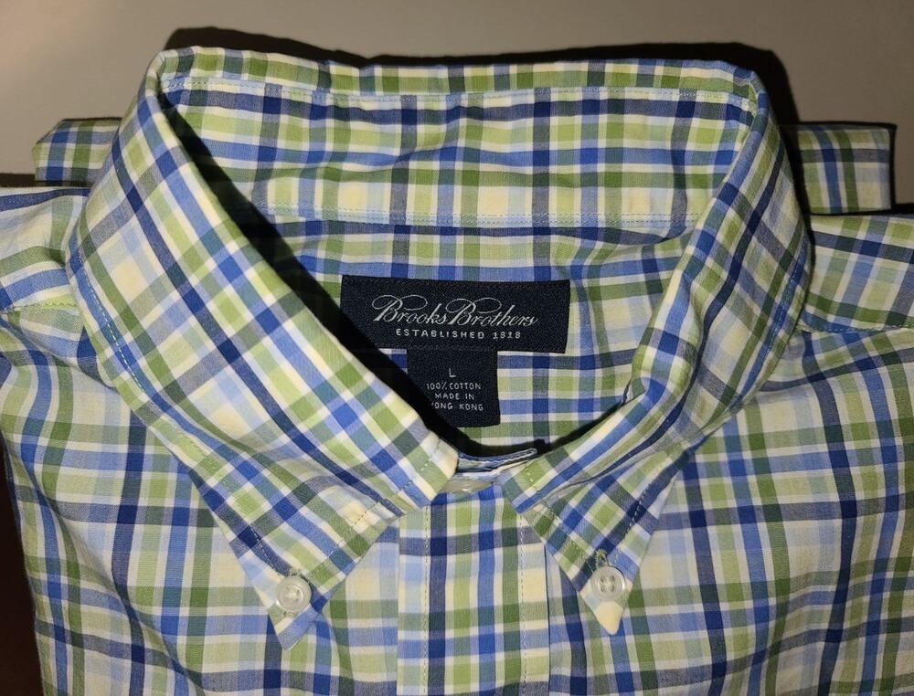 Brooks Brothers blue green plaid long sleeve shirt - large